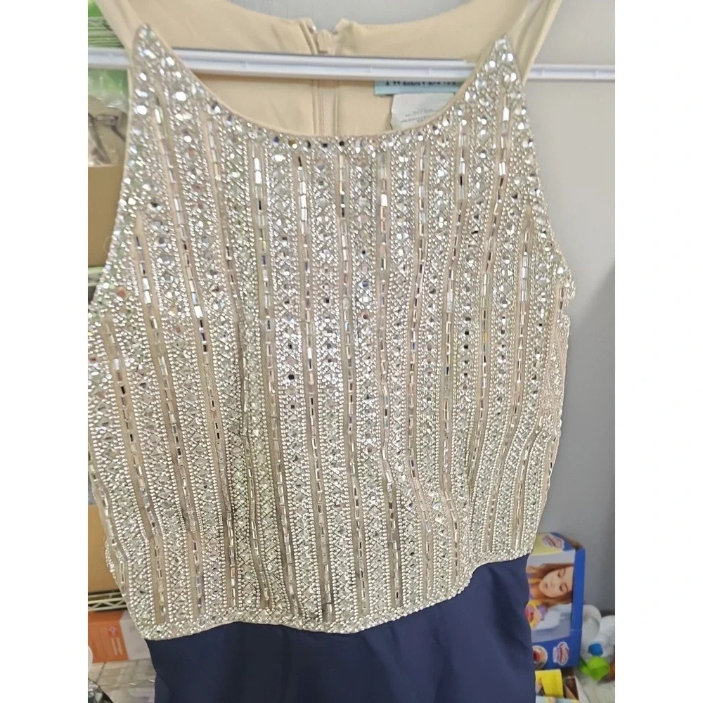 Tween Diva Girls Navy Blue Sequin Beaded Formal Gown Dress Size 16 F467929